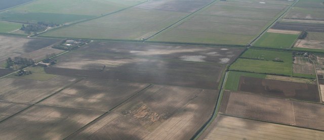 Still boggy farmland by Higher Lode, Gosberton Clough: aerial 2020