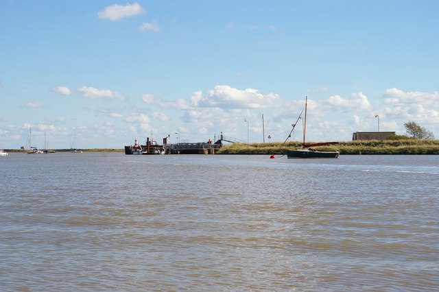 View from the Orford Ness ferry towards the jetty on the Ness