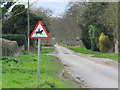 An accompanied horse warning sign on a remote country lane