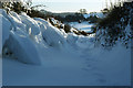 Snow choked Common Lane, by Lower Failand Farm