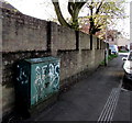 Graffiti on a green cabinet, Albany Street, Crindau, Newport