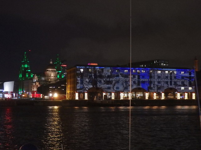Albert Dock and the Royal Liver Building illuminated, Liverpool