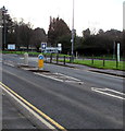 Keep Left sign in the middle of the A40 Brecon Road, Abergavenny