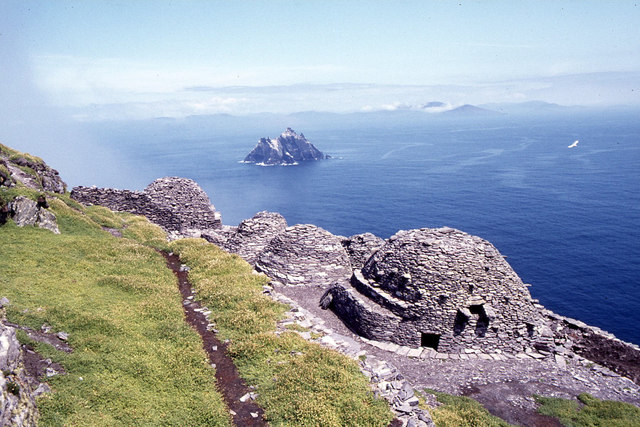 On Great Skellig - Beehive cells & view to Little Skellig