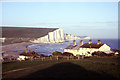 Coastguard Cottages at Cuckmere Haven with the Seven Sisters beyond