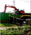 Orange Hitachi excavator, Llantarnam, Cwmbran