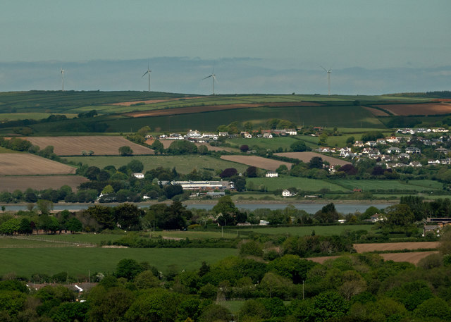A view across the River Taw towards part of Ashford and hills beyond