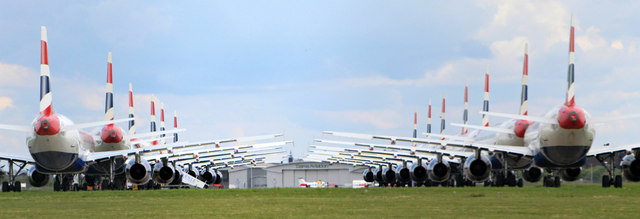 Laid-up aircraft at Glasgow Airport