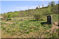 Stone post beside footpath near footpath junction above Batley