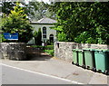 Wheelie bins at the entrance to Zion Baptist Church, Ponthir, Torfaen