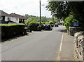 Station Road towards a church, Ponthir, Torfaen