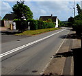 Double white lines in the middle of the main road through Llanfrechfa, Torfaen 