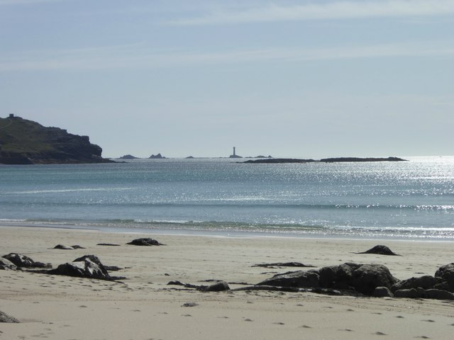 Looking towards Longships lighthouse from the beach at Sennen