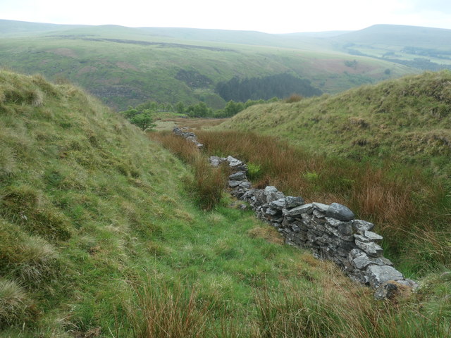 Boundary wall in a nameless clough below Rigg Shaw