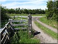 NY2559 : Concrete railway gate post near Moss Cottage by Adrian Taylor