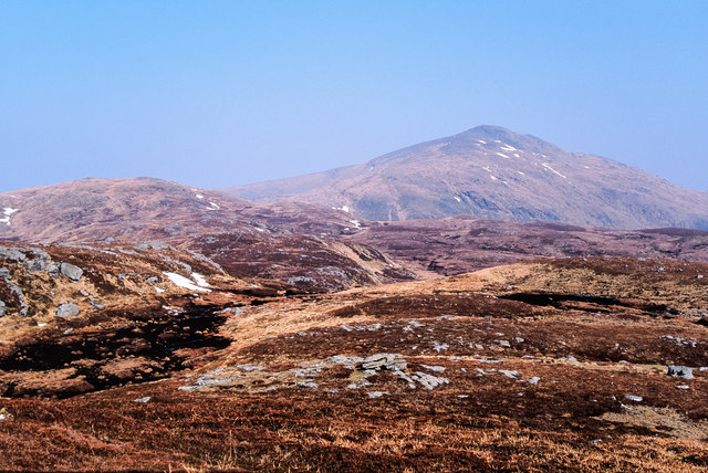 Moorland with rocks from summit of Meall Taurnaigh