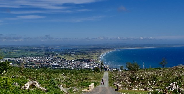 The coastal resort of Newcastle and Dundrum Bay from Donard Wood