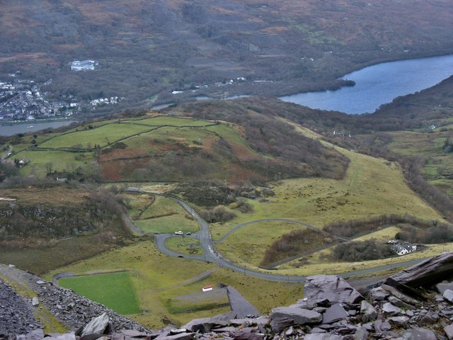 Reclaimed site of the former Allt Ddu Quarry viewed from the Twll y Mwg area of Dinorwig Quarry