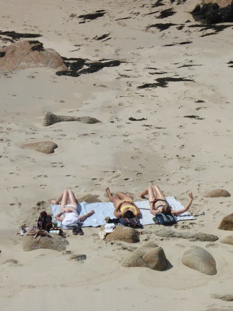 Sunbathers on Sennen beach