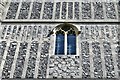 Laxfield, All Saints Church: Flushwork on the west face of the tower