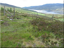 NN6666 : Corner of deer fence at Loch Errochty by Chris Wimbush