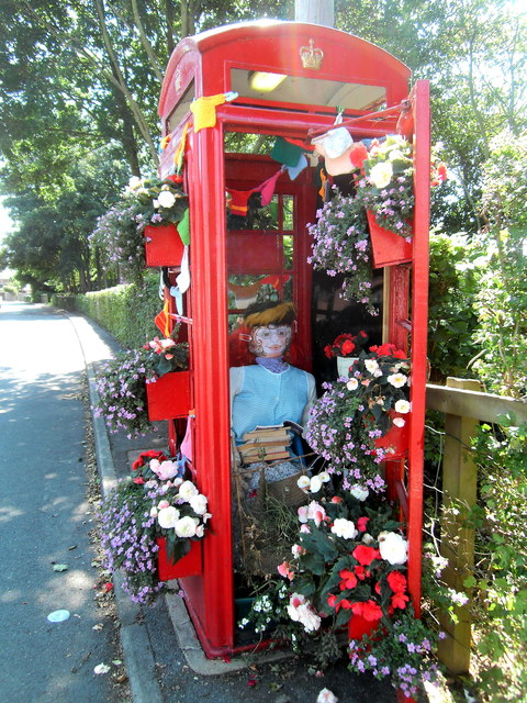 Decorated old telephone box