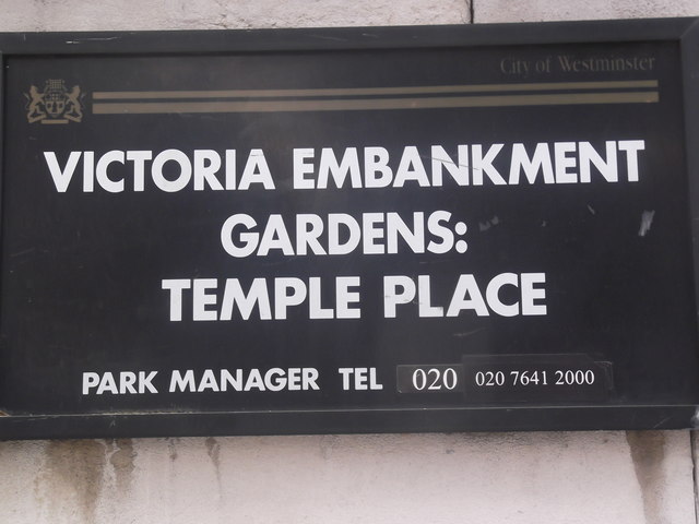 Entrance sign, Victoria Embankment Gardens