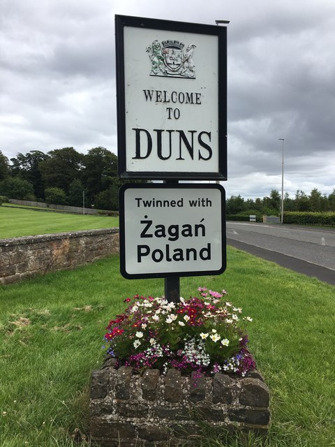 Welcome to Duns twinned with Zagan Poland, sign