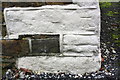 Benchmark on white-painted quoin on Middle Hob Cote Farmhouse