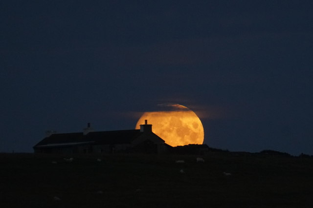 Moon rising beyond Sandfield, Burrafirth