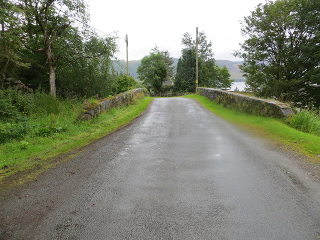 Minor road and bridge at and crossing Allt a' Chruinn