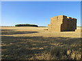 A straw stack near a field corner