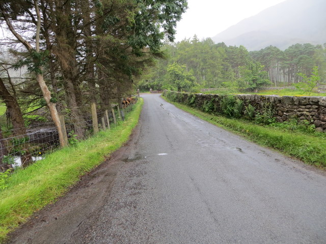The road to Ratagan and Glenelg at Shiel Bridge