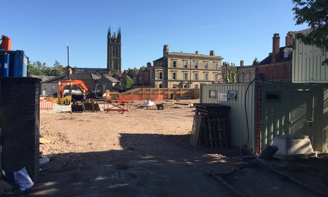 Health Centre site and St Mary's church tower, Warwick