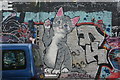 View of cat street art on a wall in Stour Street