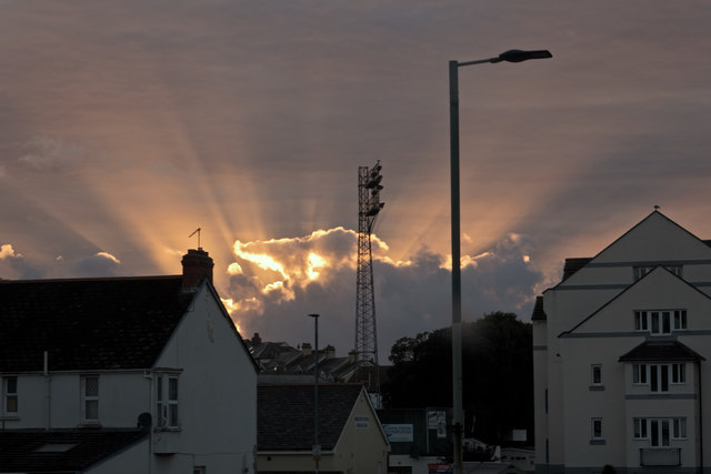 A sunset beyond Bideford football ground
