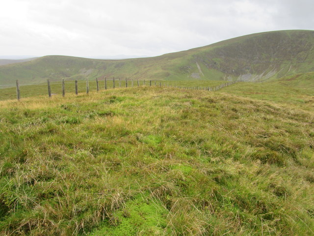 Fence crossing summit of Moel yr Ewig 2280' / 695m