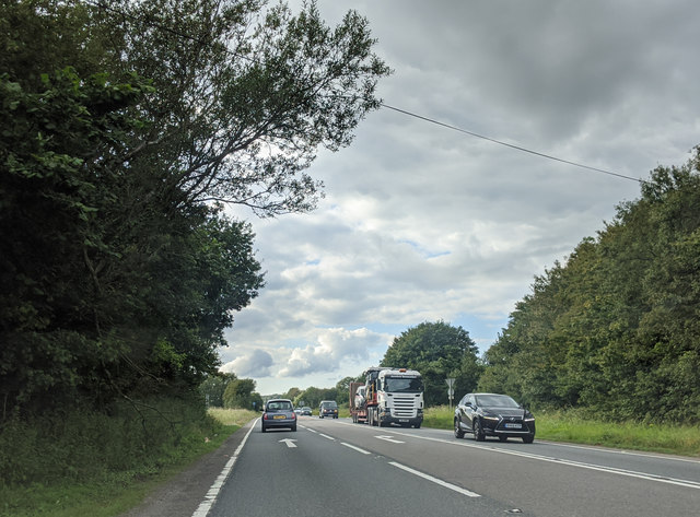 On the A361 at the Hacche Lane junction, heading west