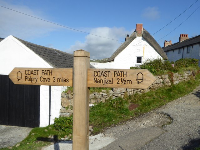 Coastal path signpost at Sennen Cove