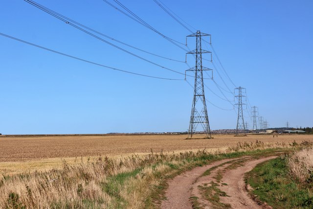 Track and pylons at Nagden Marshes