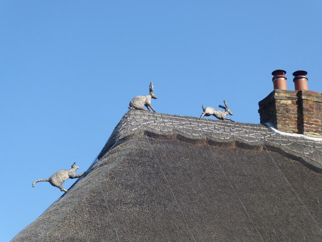 Thatched animals on the roof of Venson Farm