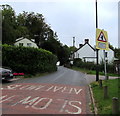 SO3614 : Warning sign - Blind junction, Llanvapley, Monmouthshire by Jaggery