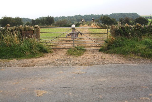Scarecrow on field gateway for track from B6412 to railway bridge