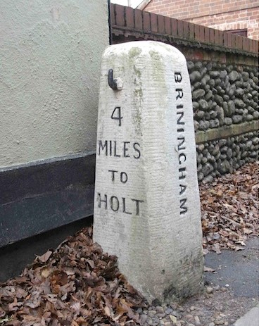 Old Milestone (west face) by the B1110, Dereham Road, Briningham Parish