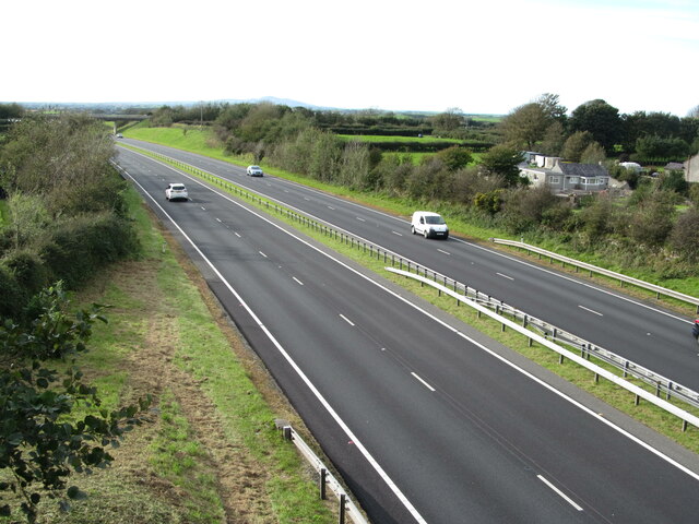 Looking west along A55