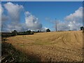 Field of stubble below the Emley Moor transmitting station