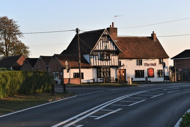 The Bull at Brantham in the evening sunlight