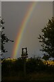 TM3669 : Rainbow over the village sign, Sibton by Christopher Hilton