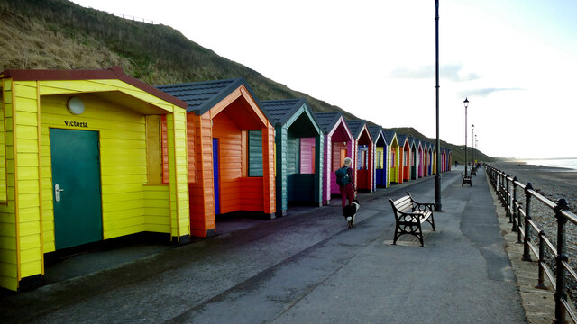 Colourful beach huts at Saltburn