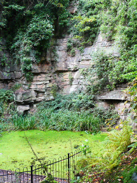 Quarry face and pond, Beaumont Park, Huddersfield
